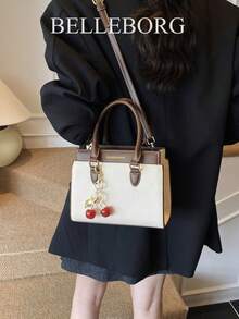 BELLEBORG Printed Women's Handbag & Shoulder Bag, Minimalist & Practical, Multi-Function With Pendant - White - View 8