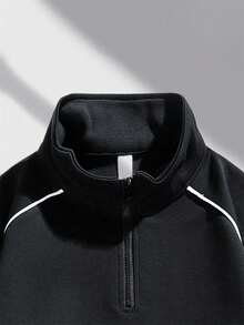 Áo nỉ chui đầu cổ đứng màu trơn đơn giản thời trang trẻ em mùa thu mới - màu đen - Xem 3