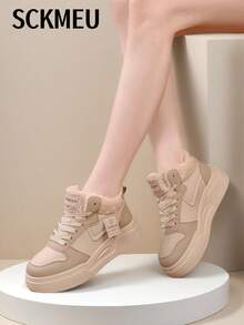 SCKMEU 2024 冬季女式高帮雪地靴，时尚百搭保暖隔热厚底冬鞋