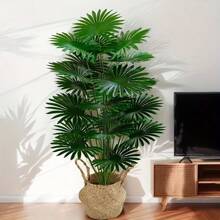人造盆栽棕榈树，带 12/18/24 片塑料叶子，适合家庭和办公室装饰、婚礼、周年纪念日和复活节、排灯节、棕榈主日、圣帕特里克节、情人节等节日，适合室内外使用，不含花盆，假植物