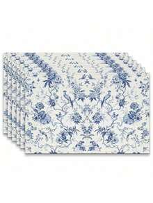 6pcs Blue And White Porcelain Pattern Placemats, 100% Polyester Woven, Size 12"X18"/30cm X 45cm, Machine Washable, Heat Resistant, Stain Proof, Waterproof, Easy To Clean, Suitable For Tabletop Decor, Dish Protection, Gifts, Party Decoration, Kitchen And Living Room Decor. - Blue - View 17