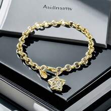 1 pieza Pulsera de plata de ley 925 con pentágono y cristal de circonita, joya de regalo versátil y minimalista de moda para mujeres - Dorado - Ver 4