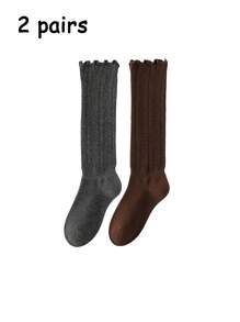 1/2/3/5 双装女士纯色镂空蕾丝边短袜，百搭可爱荷叶边短袜，ins风短袜，Y2K风格，舒适短袜