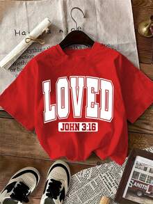 1 Pack Girls Casual Printed Crew Neck Short Sleeve T-Shirt Summer Student Youth Clothing - Red - View 1