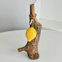 1pc Crochet Easter Lemon Keychain, Handmade Wool Keychain Charm, Easter Holiday Supplies Lemon Crochet Keychain