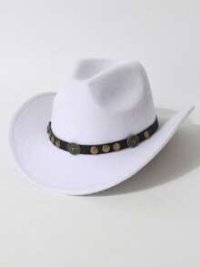 This Is A Solid-Colored Western Cowboy Hat Suitable For Both Men And Women, Featuring Detachable Rivet Inlay Decorations. Suitable For Cowboy-Themed Events, Vintage Parties, Cosplay, Fashion Nights, Festivals, Bachelor Parties, Birthday Celebrations, Stage Performances, And Daily Wear - Round Nail Bull Head Hat - View 5