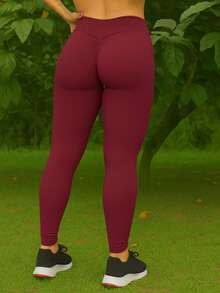 Women's Leggings With Ruched Butt Lifting High Waist Fitness Gym Pants - 酒紅色 - 查看 2