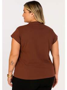 T-Shirt Muscletee Blouse Plus Size In Black Brown White Cotton Knitted Fabric Office Spring Summer - 鏽棕色 - 查看 2