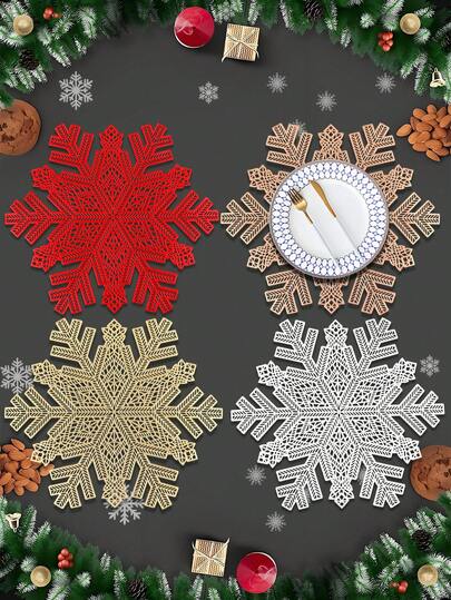 1/4/6 piezas Manteles individuales con diseño de flecha y copo de nieve de PVC con lámina de oro, decoración navideña para hotel y restaurante, aislamiento térmico y antideslizante, adecuado para bodas, fiestas, San Valentín, celebraciones, picnics, decoración de mesas de banquetes de cumpleaños