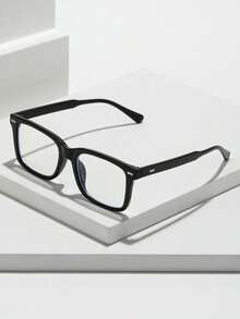 2 piezas Gafas de hombre con decoración metálica, estilo clásico retro con remaches, para campus/negocios con lentes transparentes (con correa para gafas)