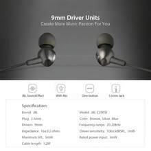 JBL C200SI 高端有线入耳式耳机，带麦克风，标志性音质，单键多功能遥控器，优质金属机身，倾斜式耳塞，佩戴舒适 - 藍色 - 查看 7