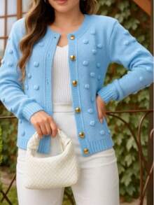Winter Coat Knitted Cold Weather Blouse Cardigan Style Casual Party Knitwear Women's Clothing - 淺藍色 - 查看 3