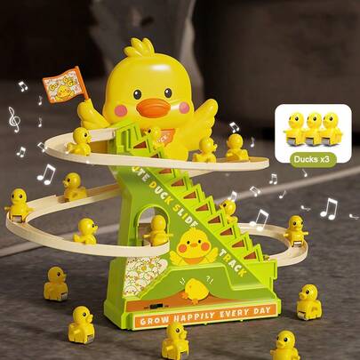 儿童鸭子爬楼梯玩具，带音乐和灯光，自动爬楼梯，适合3岁以上儿童，电动声光玩具，男孩女孩都喜欢，造型可爱，生日礼物