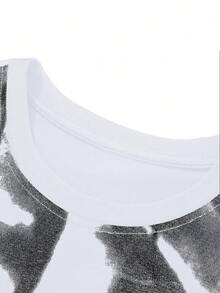 Áo thun cổ tròn in họa tiết đồ họa màu đen, áo thun tay ngắn dáng rộng thoải mái cho nam, phong cách thể thao tối giản mùa hè đa năng - trắng - Xem 3