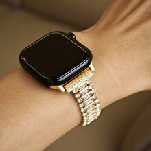 15cm-18cm Stainless Steel Metal Watch Band For Apple Watch, Suitable For Office, Fitness, Party, Fashionable Rhinestone Design, Comes With Connectors And Adjustment Tool, Fits Apple Watch S10/Ultra 1/Ultra 2/S9/S8/S7/S6/S5/Series 4/SE, 40mm/41mm/42mm/44mm/45mm/46mm/49mm Dial Size, Black/Rose Gold/Silver/Gold