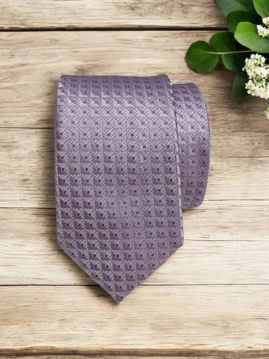 Luxury Men's Skinny Tie Polyester Silk Solid Color Polka Dots Slim Jacquard Groomsmen Tie - Púrpura malva - Ver 1