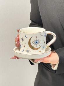 1pc Italian Style Devil's Eye Ceramic Coffee Cup, European Cup And Saucer Set, Home Afternoon Tea/Floral Tea Cup, Office Coffee Cup, Afternoon Tea Cup, Snack Plate, Luxury Gift Cup And Saucer Set - Multicolor - View 10