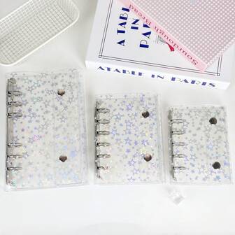 A6, A7, M5 Transparent Colorful Star Spiral Notebook Set, Minimalist 6-Ring Binder Notebook Cover Stickers, Loose Leaf Binder Stickers, School Supplies Essential