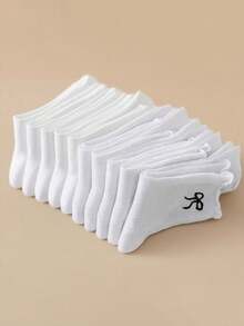 1/3/5/10/15/20 Pairs Women White Ruffle Bow Decor Comfortable Simple JK Style Breathable Mid-Calf Socks - White - View 6