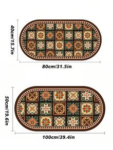 1/3pcs Set Brown Floral Tile Non-Slip Water Absorbent Bathroom Mat, Silica Gel Retro Pattern Bath Mat, U-Shaped Toilet Mat And Vanity Mat, 2.5mm Thickness Entryway Decor Bathroom Kitchen Decor Kitchen Rug - Gạch nâu - Xem 2