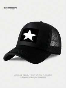 Unisex Pentagram Print Breathable Mesh Baseball Cap, Adjustable Outdoor Sun Hat, Lightweight And Breathable For Daily Commute