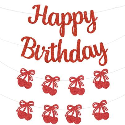 Pancarta de cumpleaños con cerezas - Divertido tema de frutas Feliz cumpleaños Pancarta, Pancarta de cumpleaños 1er cumpleaños con cerezas, Decoraciones de fiesta de cumpleaños con tema de cerezas Brillo rojo