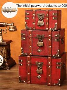 1pc Vintage European Style Wooden Square Jewelry Box, Storage Container, Craft Decor, Desktop Organizer, Trinket Box, Gift Box For Christmas And Holidays - Dark Grey - View 3