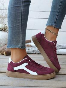 新款休闲运动鞋，时尚百搭仿麂皮系带女运动鞋，学生鞋 - 中紫紅色 - 查看 3