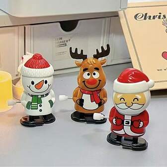 3件套发条玩具，圣诞发条玩具，行走圣诞老人 – 行走圣诞老人、雪人和翻滚驯鹿 | 趣味创意家居装饰、圣诞装饰、节日派对及生日礼物（男孩女孩皆宜）、新年礼物、圣诞礼物、圣诞袜填充物、儿童玩具、男孩玩具、女孩玩具、节日礼物、旅行玩具、课堂减压玩具、新年礼物、青少年圣诞袜填充物、圣诞袜填充物、派对礼品袋填充物