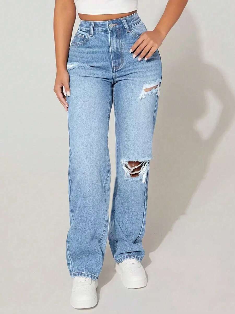 Casual Slim Fit Jeans For Teen Girl Versatile - Blue - View 1