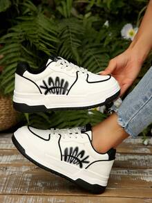2025 Frühling Neue Damen Schwarz & Weiß Studentenschuhe, Mode vielseitige atmungsaktive Sneaker, Lässig Schuhe im - Schwarz und Weiss - Übersicht 3