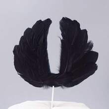 زينة كعكة عيد الميلاد بأجنحة ملاك من الريش، أبيض وزهري وأسود، ديكورات لحفلات عيد الميلاد والزفاف والهالوين والأعياد والذكرى السنوية