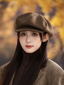 1 件女士秋季贝雷帽，纯色字母徽标云画家帽，休闲优雅街头时尚百搭，适合户外、家庭聚会、骑自行车、旅行、派对、秋季日常使用 - MM2278 - 查看 2
