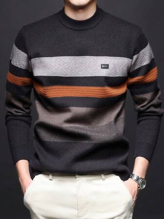 Pull épais à col rond pour hommes, pull casual d'affaires en tricot jacquard à manches longues, convient pour les couches ou les vêtements d'extérieur, automne/hiver