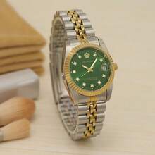 PROKING Genuine Women's Watch, Business Luxury Elegant Waterproof Stainless Steel Wristwatch With Rhinestones, Versatile Calendar Quartz Watch, Great Birthday Gift - Green - View 4
