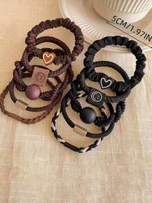 Set da 5 fasce per capelli in gomma color caffè per donne, versione aggiornata, fascia per capelli audace, accessori semplici per capelli, senza danneggiare i capelli, accessori per capelli da donna, strumenti per capelli, accessori di bellezza, accessori per capelli ricci da donna, autunno, viaggio