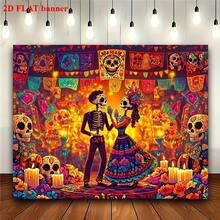 1 pieza Bandera de fiesta del Día de los Muertos de material de poliéster 2D, diseño colorido de calavera, fácil de instalar, adecuado para decoración del hogar y fiestas, apto para fiestas de solteros, ceremonias de confirmación, Acción de Gracias, Pascua