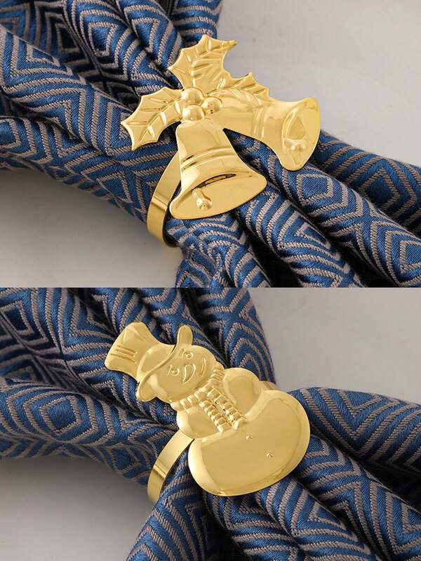 5 قطع مشبك مفرش فاخر ذهبي وفضي بتصميم جرس عيد الميلاد وتصميم رجل الثلج، مشبك مفرش مناسب لديكور عيد الميلاد، زخرفة المكتب، وزخرفة مفرش المكتب