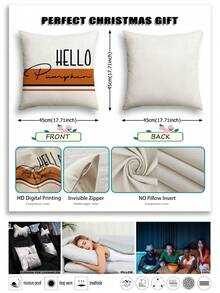 4pcs Autumn/Thanksgiving Decorative Pillow Covers, Linen Blended Fabric, Turkey, Pumpkin, Leaves Patterns, Hypoallergenic Polyester Material, Hidden Zipper, No Filling, Suitable For Home Decor, Room Decor, Living Room, Throw Pillow Cases, Cushion Covers, Sofa Decorative Pillows, Decorative Sofa Cushions, Home Decor, Pillow Shams, Soft Pads.