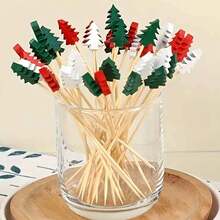 400/200/100/80/20pcs Bamboo Food Picks, Christmas Tree Food Picks, Appetizer Decorative Toothpicks With Leaves, Fruit Skewers, Pumpkins, Acorns - Multipurpose Toothpicks For Thanksgiving, Halloween, Christmas, Easter And Parties - Multicolor - View 1