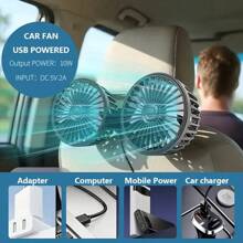 1 件车载风扇，双头 USB 车载风扇，3 速可调，360° 旋转，后座汽车座椅冷却风扇，双头后座风扇，提供凉爽微风、空气循环和新鲜度，易于安装，紧凑设计，适用于汽车、SUV、卡车、房车、轿车，也是送给家人和朋友的绝佳礼物