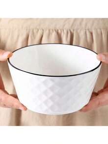 1pc/2pcs/4pcs Rose Diamond Patterned Ceramic Bowl, 4.5in/5in Pasta/Soup Bowl, Deep Ceramic Bowl, Microwave , Luxury Nordic Style Diamond Black Line Design