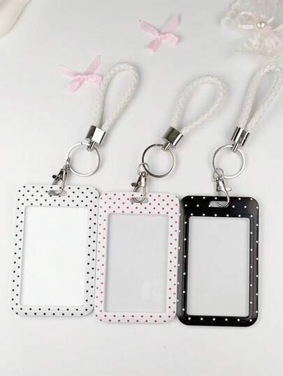 1pc ABS Polka Dot Printed Cartoon Style Slide Card Holder. Student Wristband Card Holder, Women Student Card Holder, ID Bus Pass Protector, Student Campus Card Protector