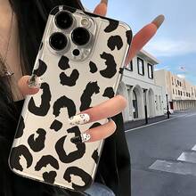 1pc Transparent Minimalist Space Case Lens Protection Personalized Full Screen Black Leopard Print Pattern With Lanyard Phone Case, Compatible With Iphone 16 Pro Max, 17/16/15/14 Plus/13/12/11, Air, Series - Multicolor - View 4