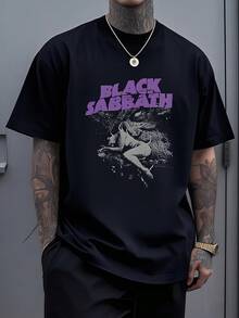 Camiseta Estampada Manga Corta Para Hombre 1 unidad de 220 gramos Camisa de T 100% algodón con estampado digital Black  Banda de Rock Camisa de Hombre Casual - Negro - Ver 1