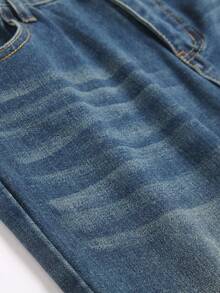 欧美青少年男孩浅蓝色做旧猫须休闲修身直筒牛仔裤 - 深色水洗藍 - 查看 4