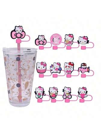  8pcs/12pcs Sanrio Hello Kitty Cartoon Silicone Straw Covers - Colorful 10mm Cartoon Straw Toppers For Tumblers Cups - Fun Halloween Gift Idea, Reusable, Easy To Clean, And Durable