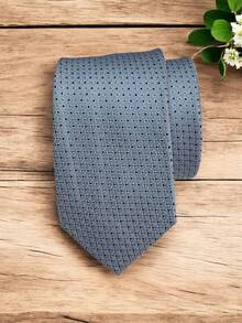 Luxury Men's Skinny Tie Polyester Silk Solid Color Polka Dots Slim Jacquard Groomsmen Tie - 淺藍色 - 查看 1
