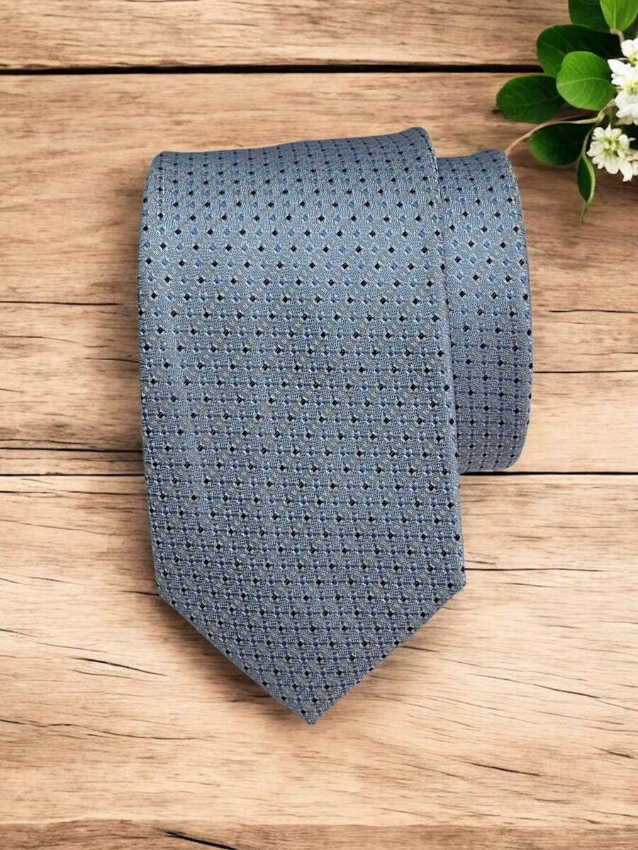 Luxury Men's Skinny Tie Polyester Silk Solid Color Polka Dots Slim Jacquard Groomsmen Tie - 淺藍色 - 查看 1