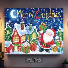 1pc 2D Christmas Theme Photography Backdrop, Includes Santa Claus, Gifts And Snowy Houses, No Electricity Needed, Suitable For Various Occasions, Best For Christmas
